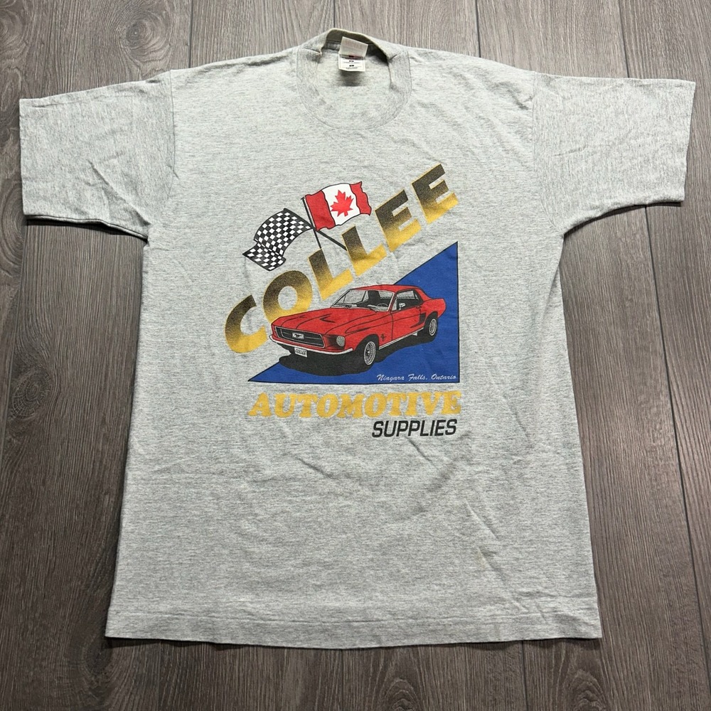 Vintage Collee Automotive Supplies Mustang Large T-Shirt Grey Fruit of the Loom